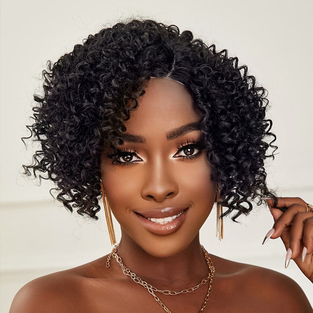 Siyah Kısa Afro Yan Tül Peruk